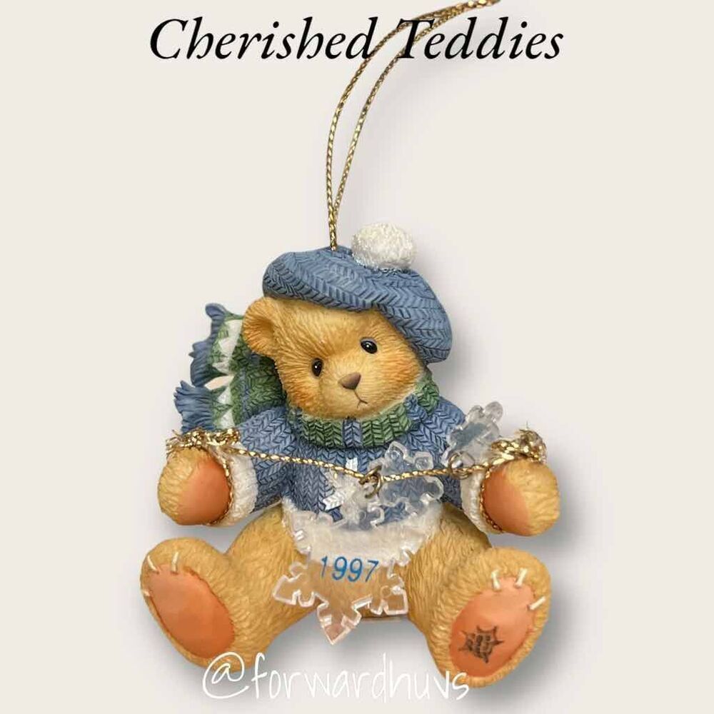 Cherished Teddies Ornament - Bear With Dangling Snowflakes (1996) In Box